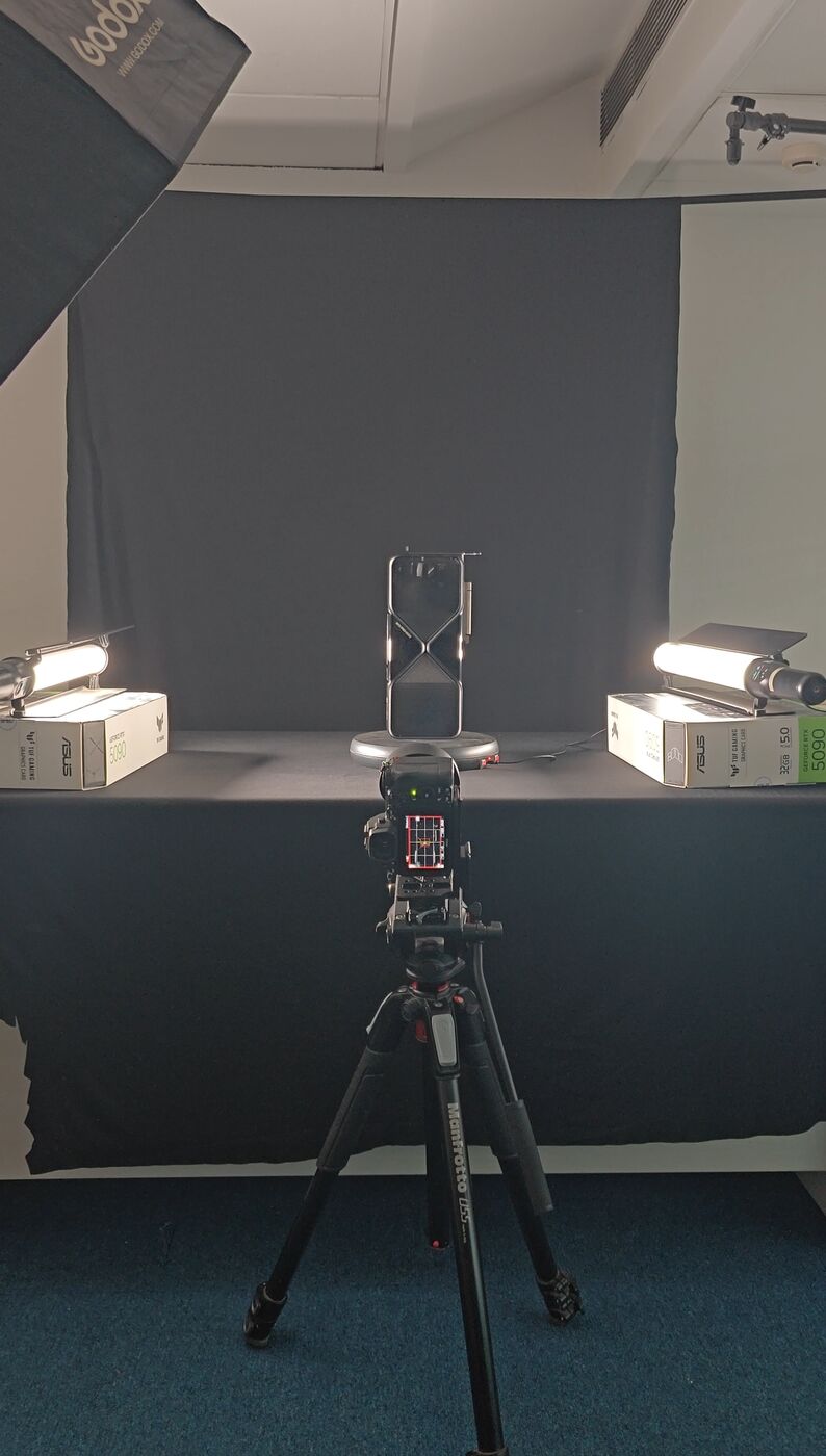 Behind the scenes: Two light bars, one black table. Most products land here.