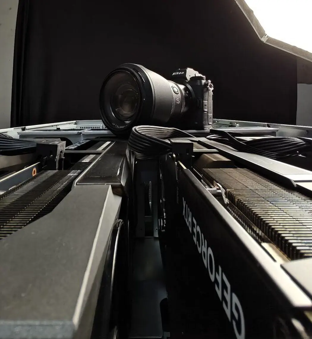 Behind the scenes: Camera resting on a GPU server between takes. Best seat in the room.