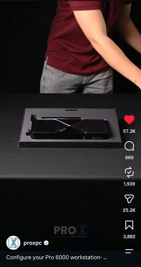 Instagram screenshot: ProX PC, configure your Pro 6000, 57.3K likes, 25.2K shares